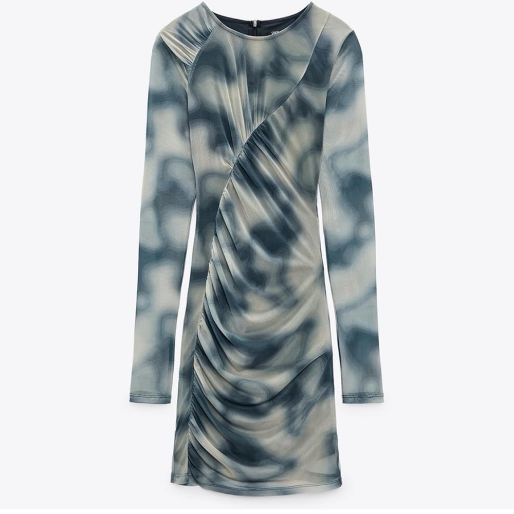 Zara Artistic Blue and Gray Long Sleeve Dress